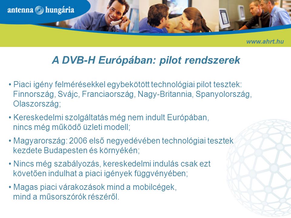 A DVB-H Európában: pilot rendszerek