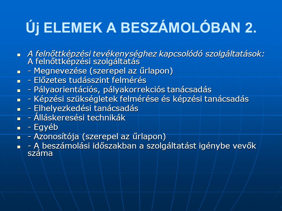 Új ELEMEK A BESZÁMOLÓBAN 2.