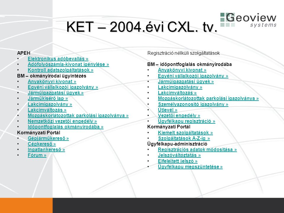 KET – 2004.évi CXL. tv. APEH Elektronikus adóbevallás »