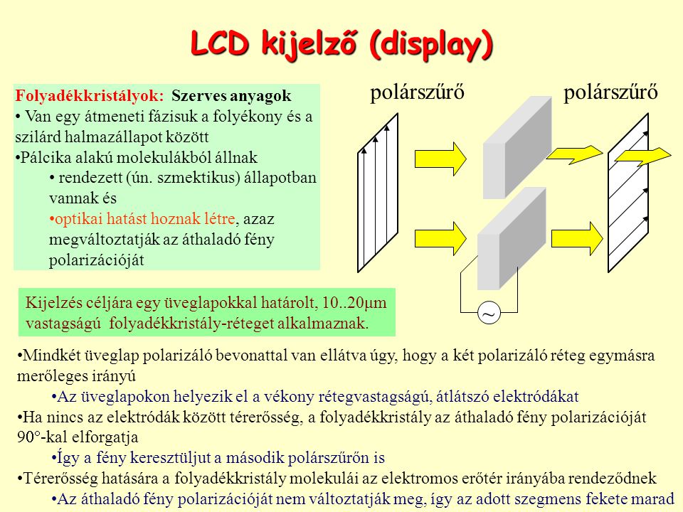LCD kijelző (display) polárszűrő ~ Folyadékkristályok: Szerves anyagok