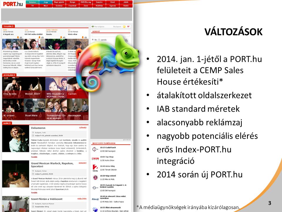 Változások jan. 1-jétől a PORT.hu felületeit a CEMP Sales House értékesíti* átalakított oldalszerkezet.