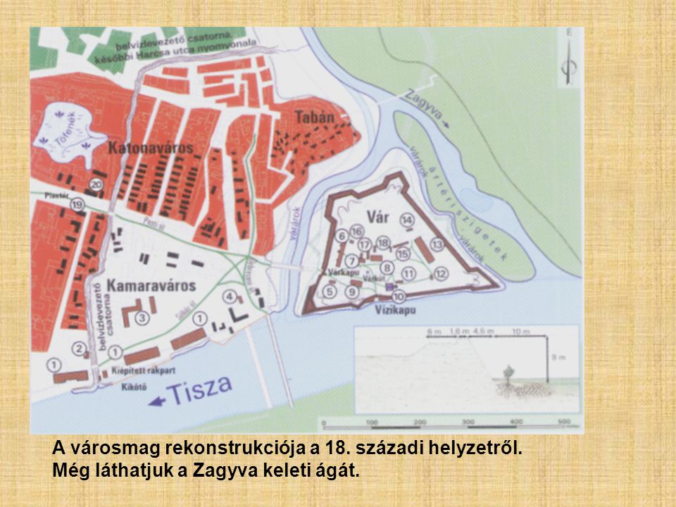 A városmag rekonstrukciója a 18. századi helyzetről.