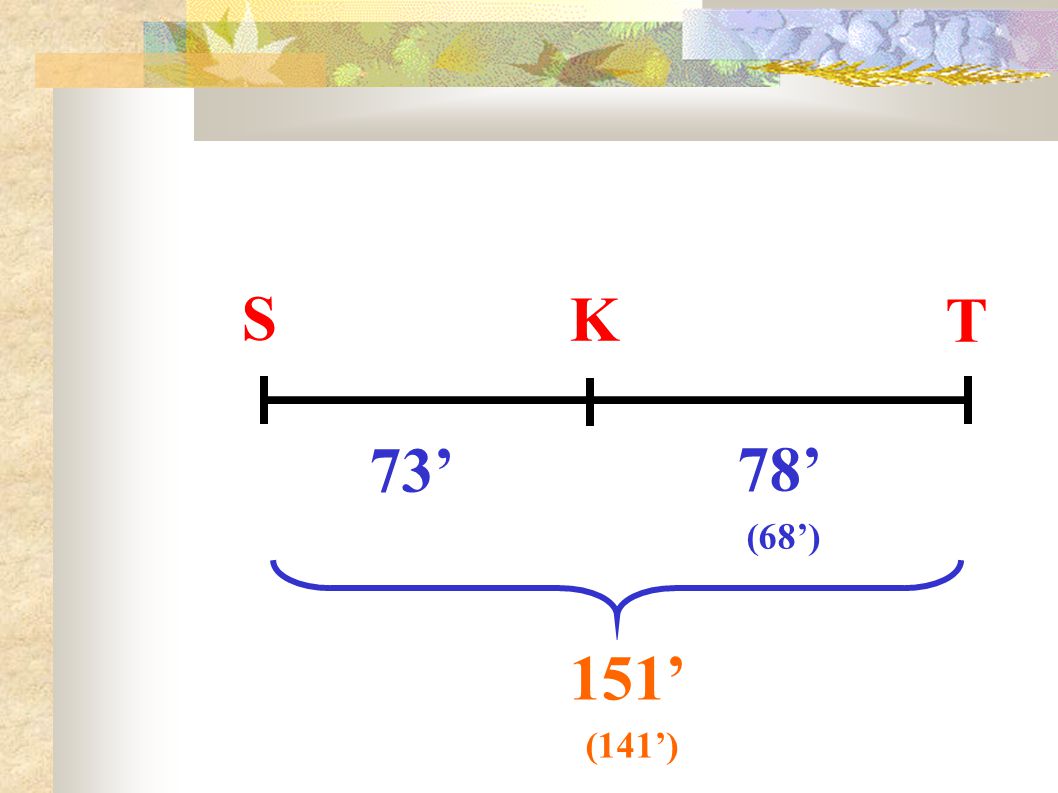 S K T 73’ 78’ (68’) 151’ (141’)