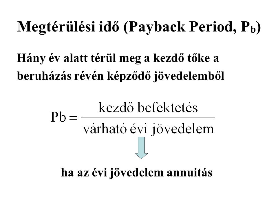 Megtérülési idő (Payback Period, Pb)
