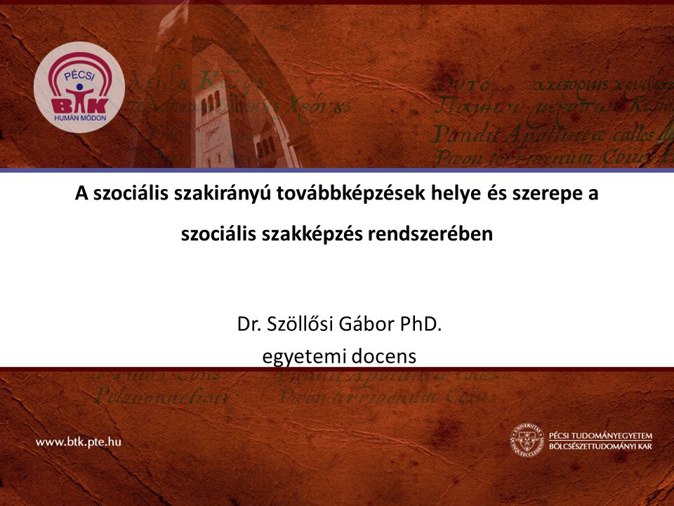 Dr. Szöllősi Gábor PhD. egyetemi docens