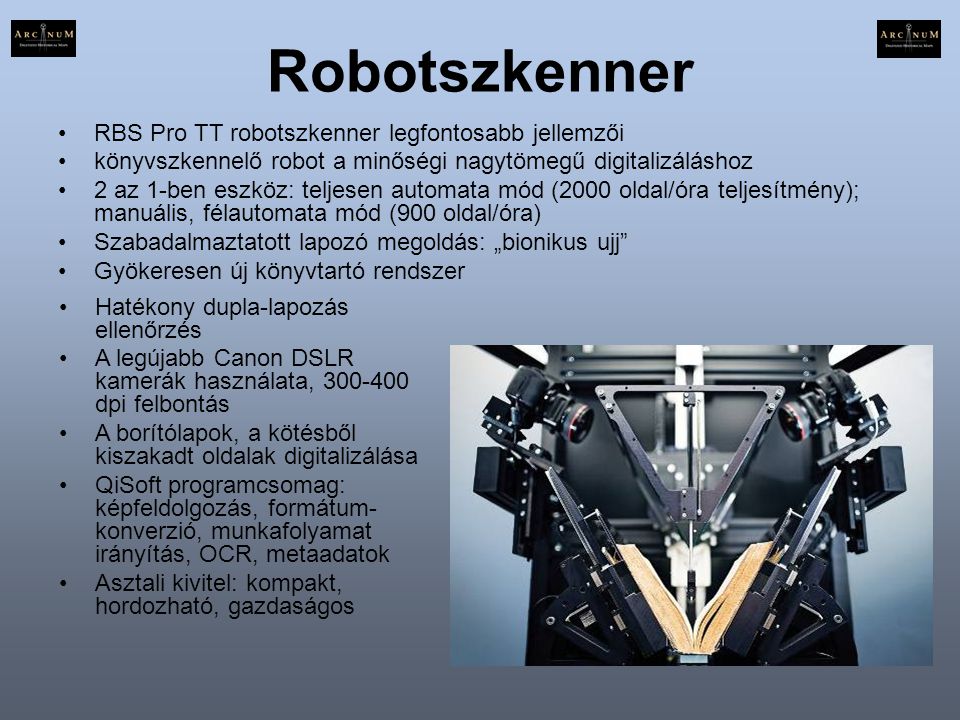 Robotszkenner RBS Pro TT robotszkenner legfontosabb jellemzői