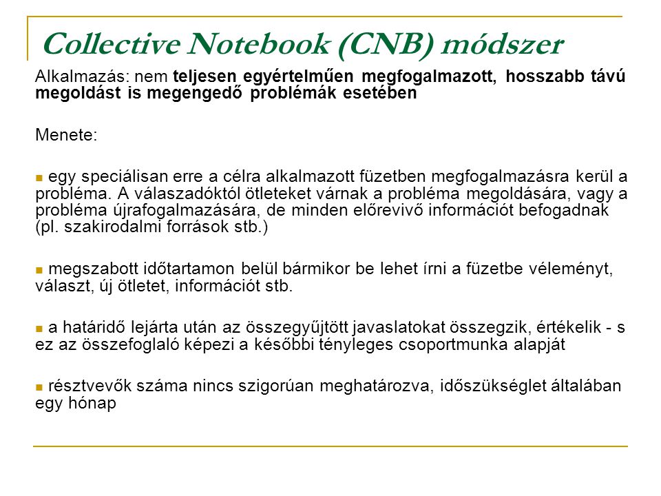Collective Notebook (CNB) módszer