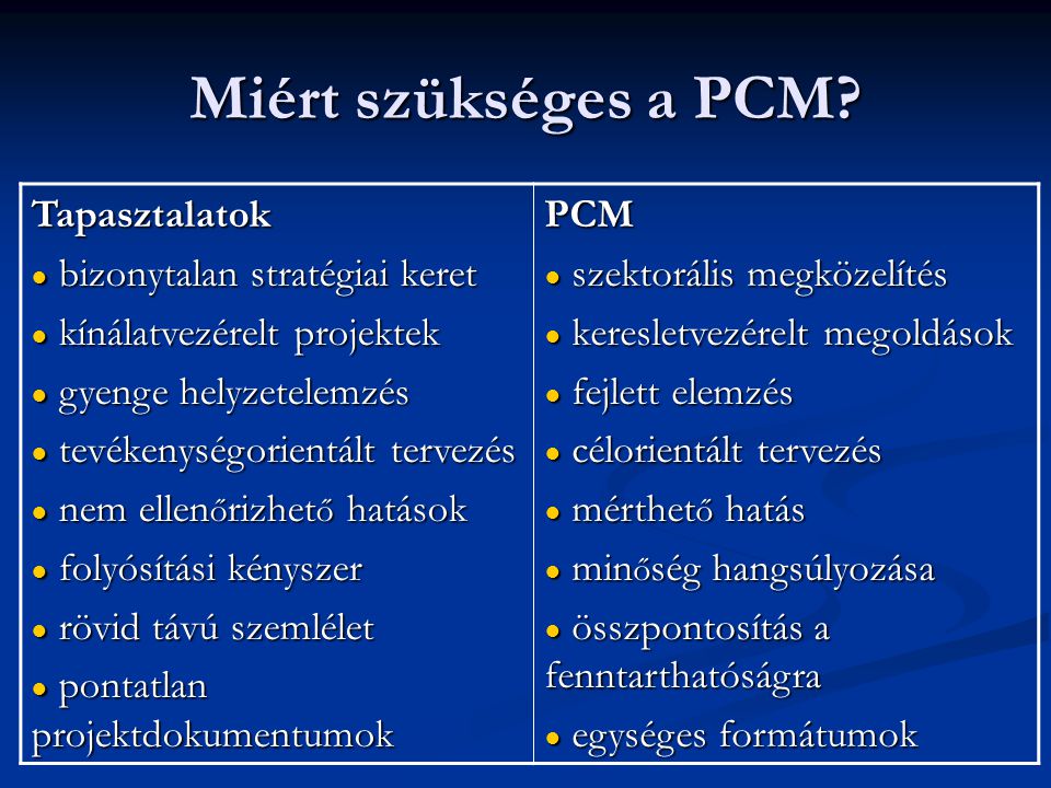 Miért szükséges a PCM Tapasztalatok bizonytalan stratégiai keret