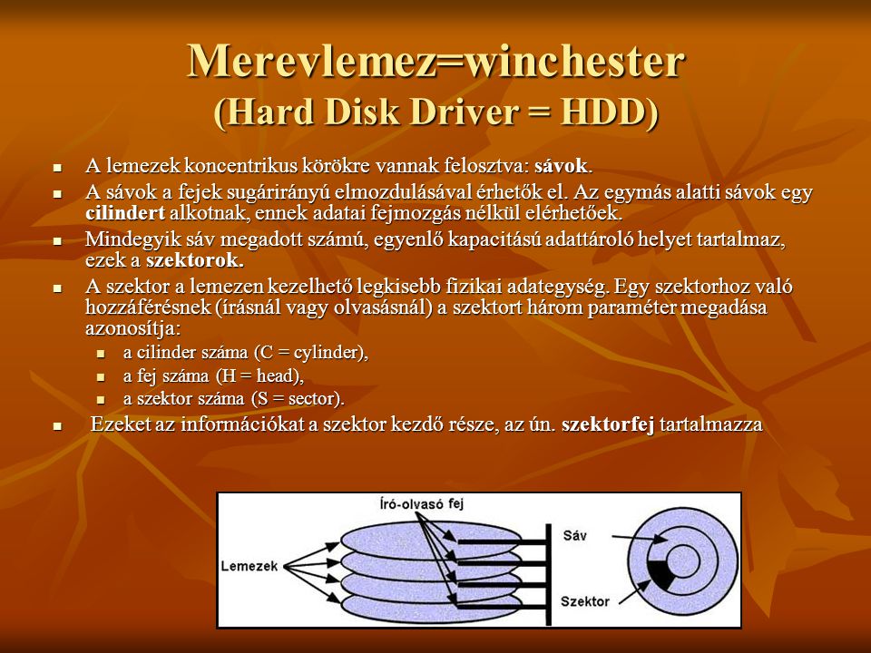 Merevlemez=winchester (Hard Disk Driver = HDD)