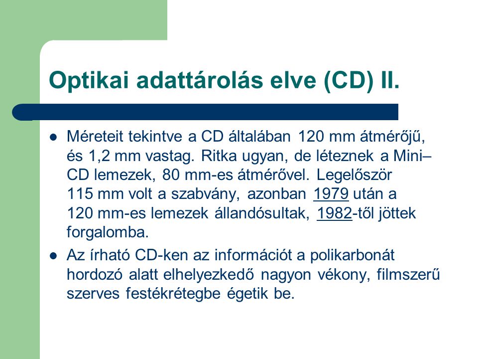 Optikai adattárolás elve (CD) II.