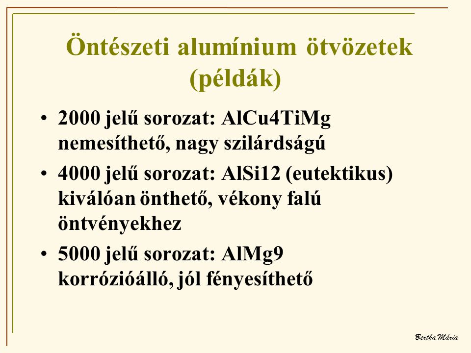 Öntészeti alumínium ötvözetek (példák)