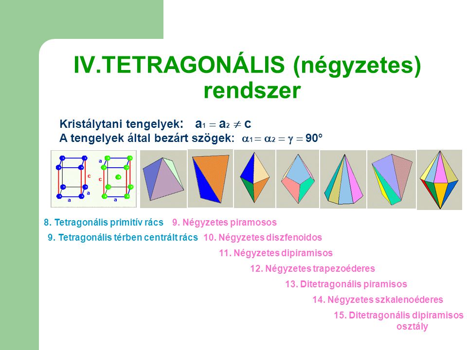 IV.TETRAGONÁLIS (négyzetes) rendszer