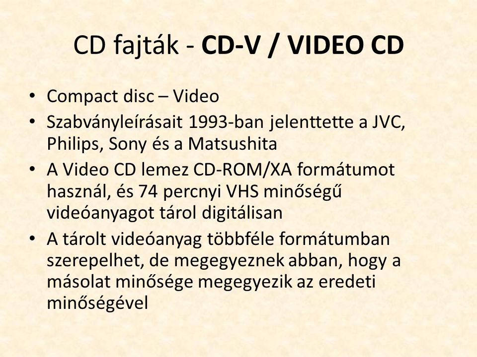 CD fajták - CD-V / VIDEO CD