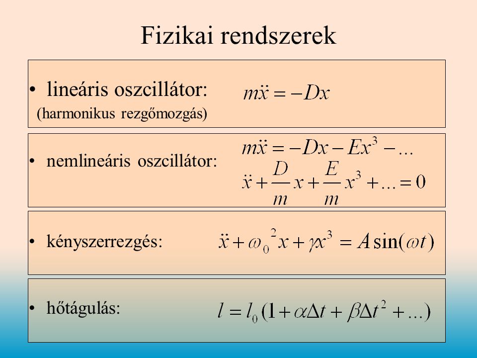 Fizikai rendszerek lineáris oszcillátor: nemlineáris oszcillátor: