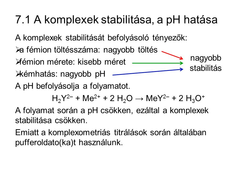 7.1 A komplexek stabilitása, a pH hatása