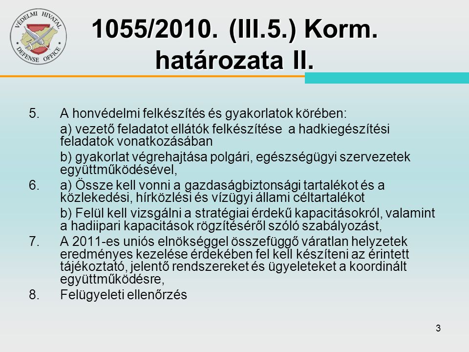 1055/2010. (III.5.) Korm. határozata II.