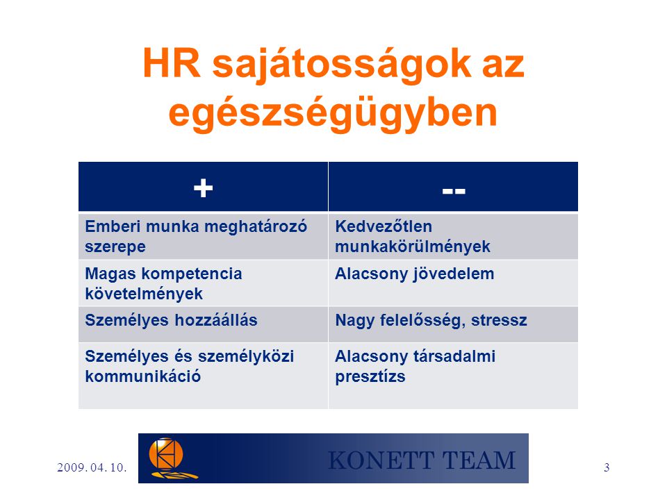 HR sajátosságok az egészségügyben