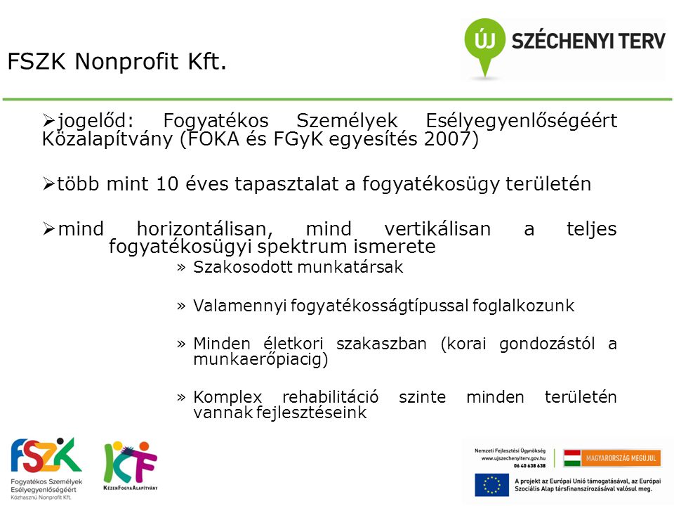 FSZK Nonprofit Kft. jogelőd: Fogyatékos Személyek Esélyegyenlőségéért Közalapítvány (FOKA és FGyK egyesítés 2007)