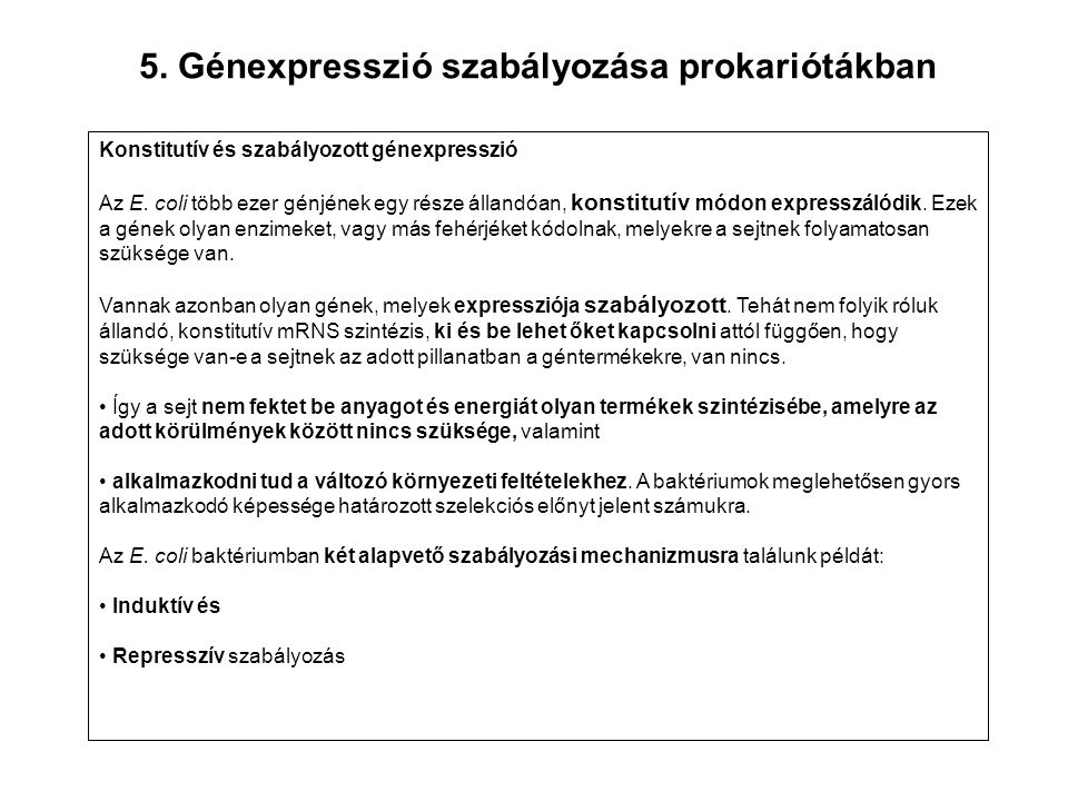 5. Génexpresszió szabályozása prokariótákban