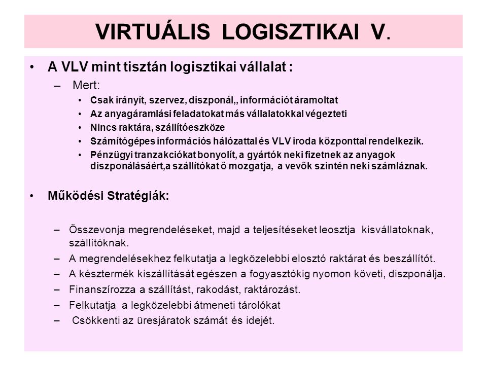 VIRTUÁLIS LOGISZTIKAI V.