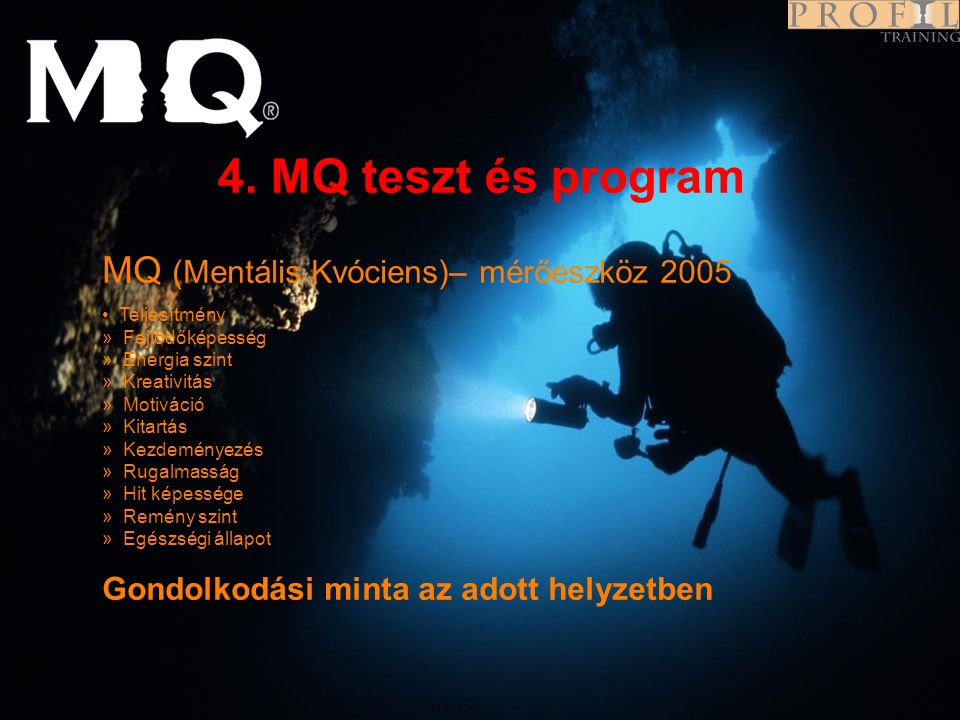 4. MQ teszt és program MQ (Mentális Kvóciens)– mérőeszköz 2005 Program