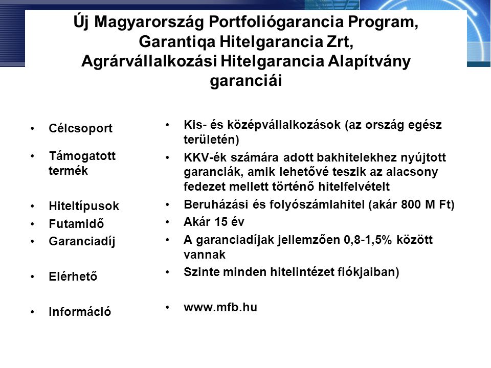 Új Magyarország Portfoliógarancia Program, Garantiqa Hitelgarancia Zrt, Agrárvállalkozási Hitelgarancia Alapítvány garanciái