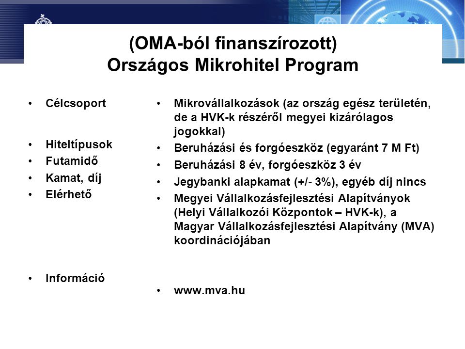 (OMA-ból finanszírozott) Országos Mikrohitel Program