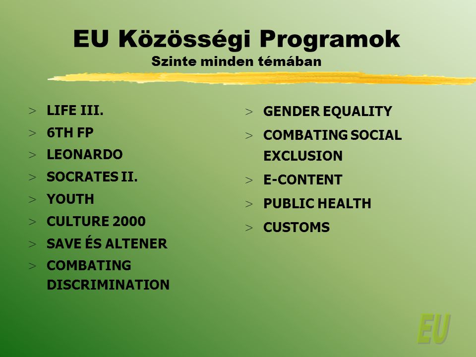 EU Közösségi Programok Szinte minden témában