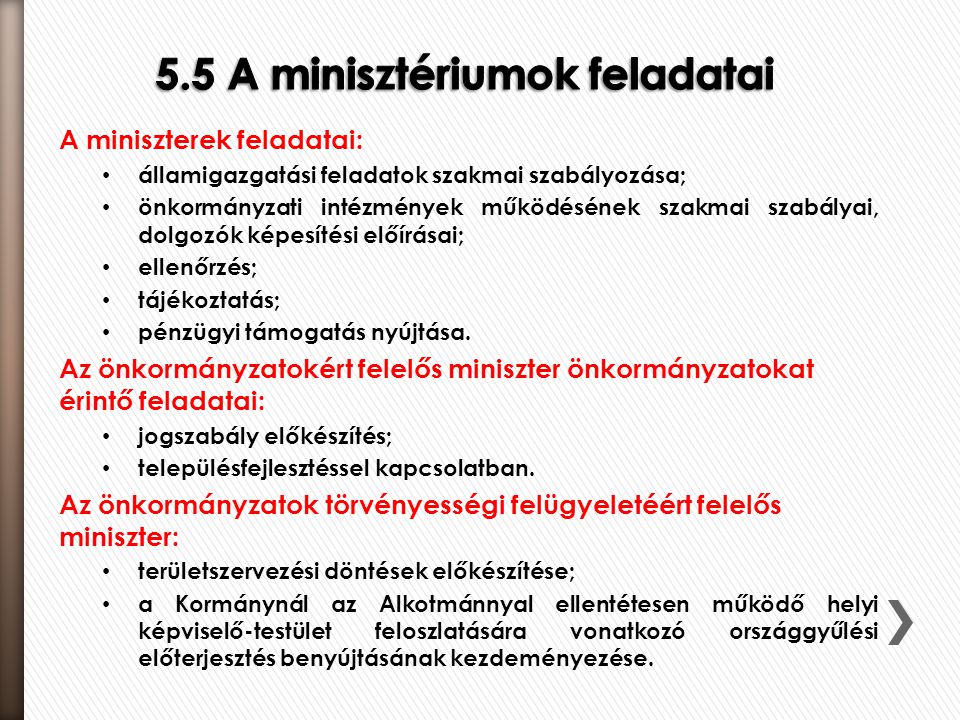 5.5 A minisztériumok feladatai