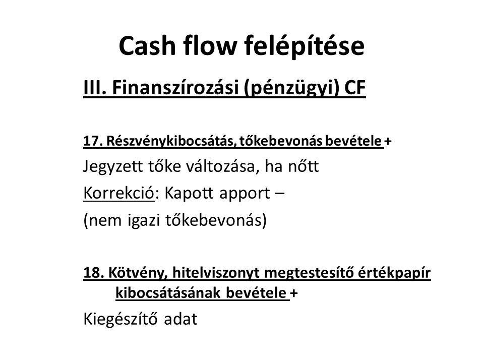 Cash flow felépítése III. Finanszírozási (pénzügyi) CF