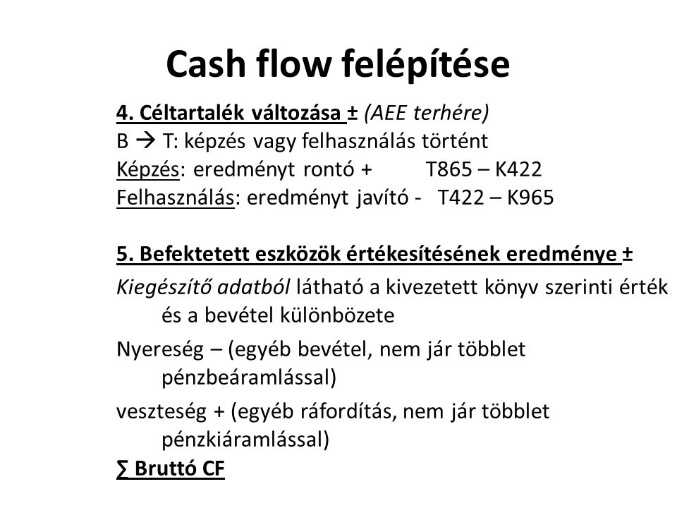 Cash flow felépítése 4. Céltartalék változása ± (AEE terhére)