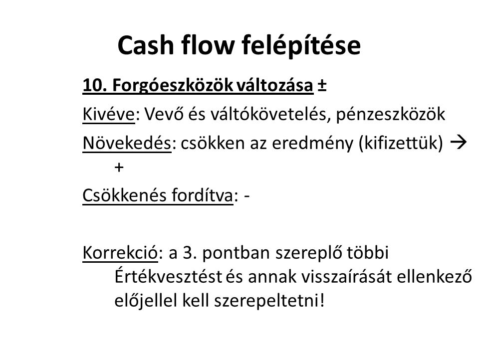 Cash flow felépítése 10. Forgóeszközök változása ±