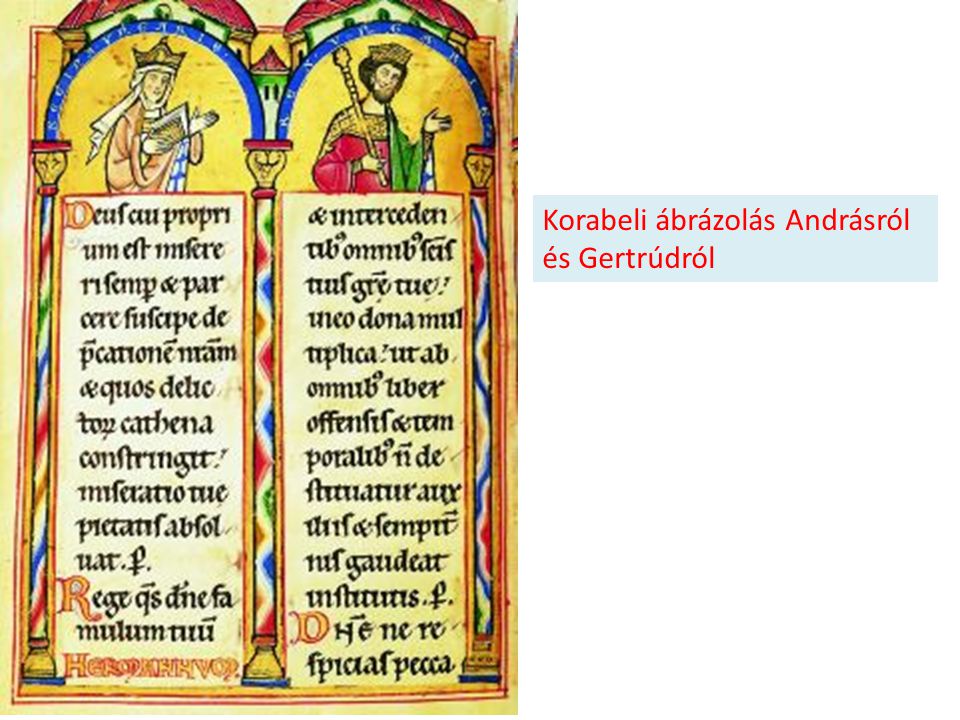 Korabeli ábrázolás Andrásról és Gertrúdról