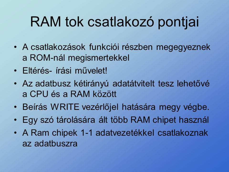 RAM tok csatlakozó pontjai