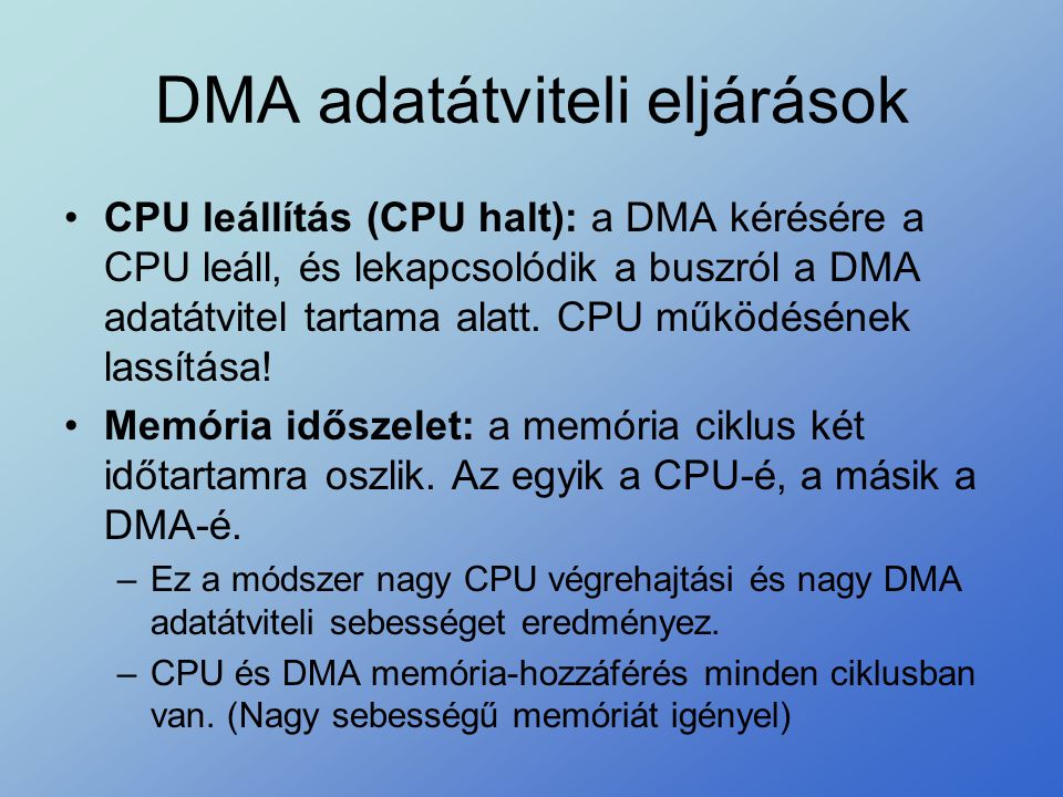 DMA adatátviteli eljárások