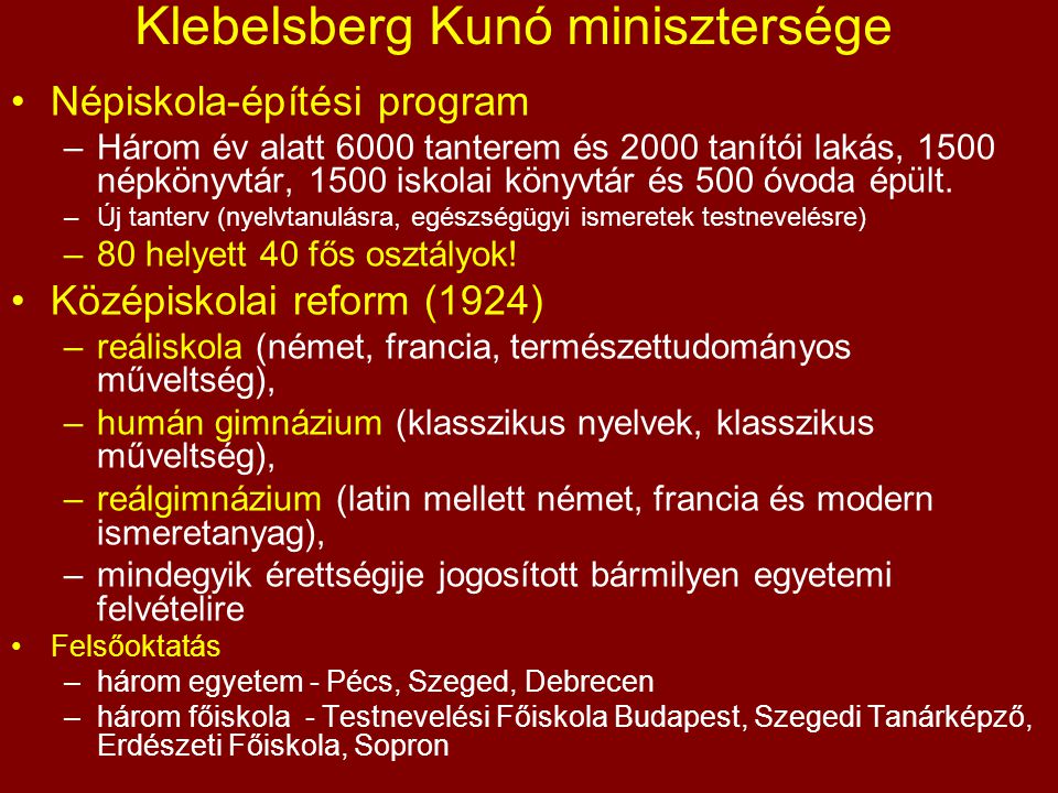 Klebelsberg Kunó minisztersége