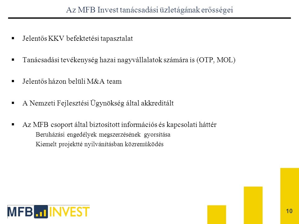 Az MFB Invest tanácsadási üzletágának erősségei