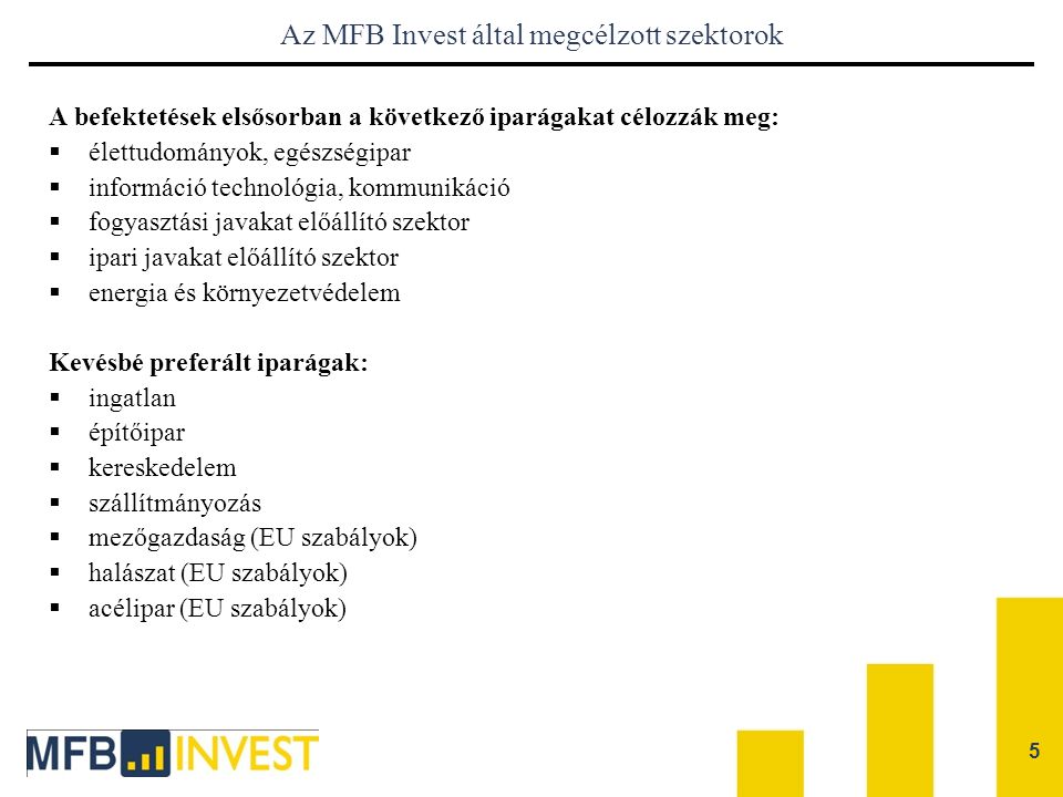 Az MFB Invest által megcélzott szektorok
