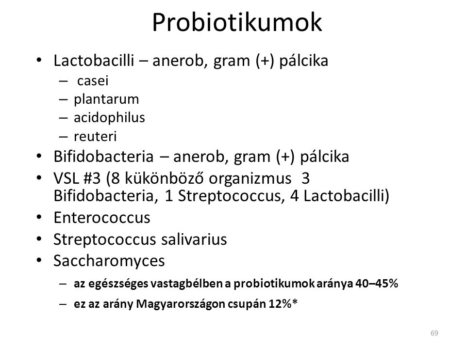 Probiotikumok Lactobacilli – anerob, gram (+) pálcika