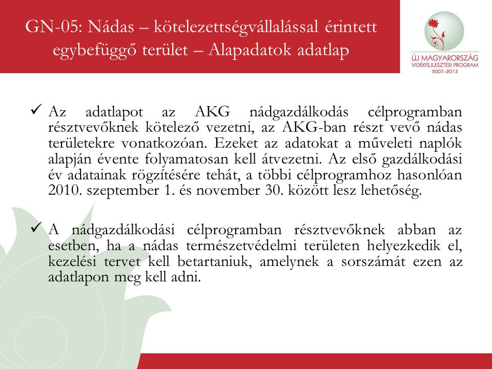 GN-05: Nádas – kötelezettségvállalással érintett egybefüggő terület – Alapadatok adatlap
