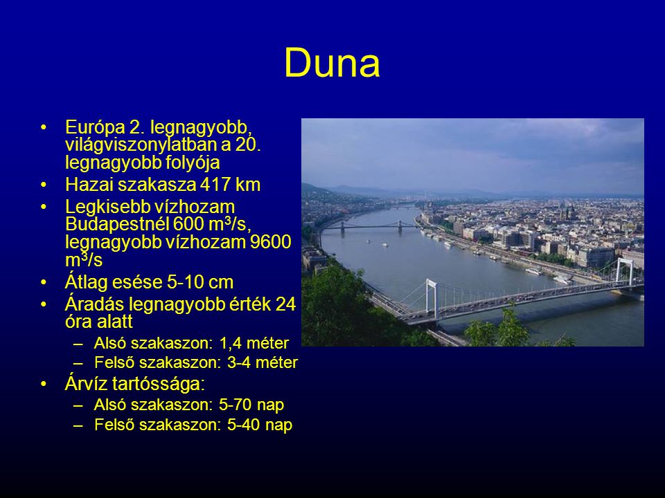 Duna Európa 2. legnagyobb, világviszonylatban a 20. legnagyobb folyója