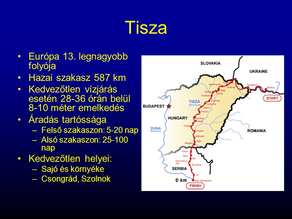 Tisza Európa 13. legnagyobb folyója Hazai szakasz 587 km