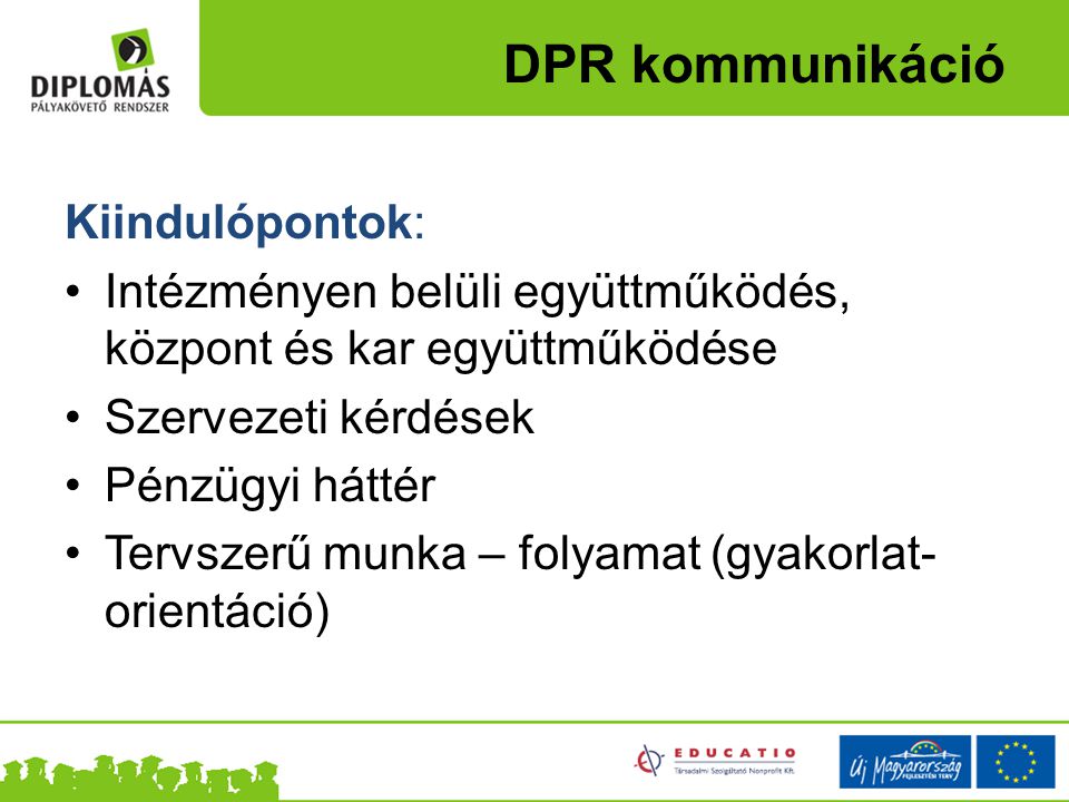 DPR kommunikáció Kiindulópontok: