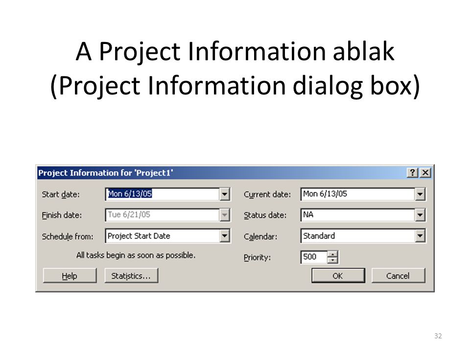 A Project Information ablak (Project Information dialog box)