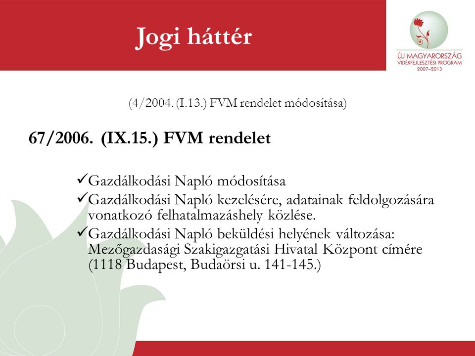 (4/2004. (I.13.) FVM rendelet módosítása)