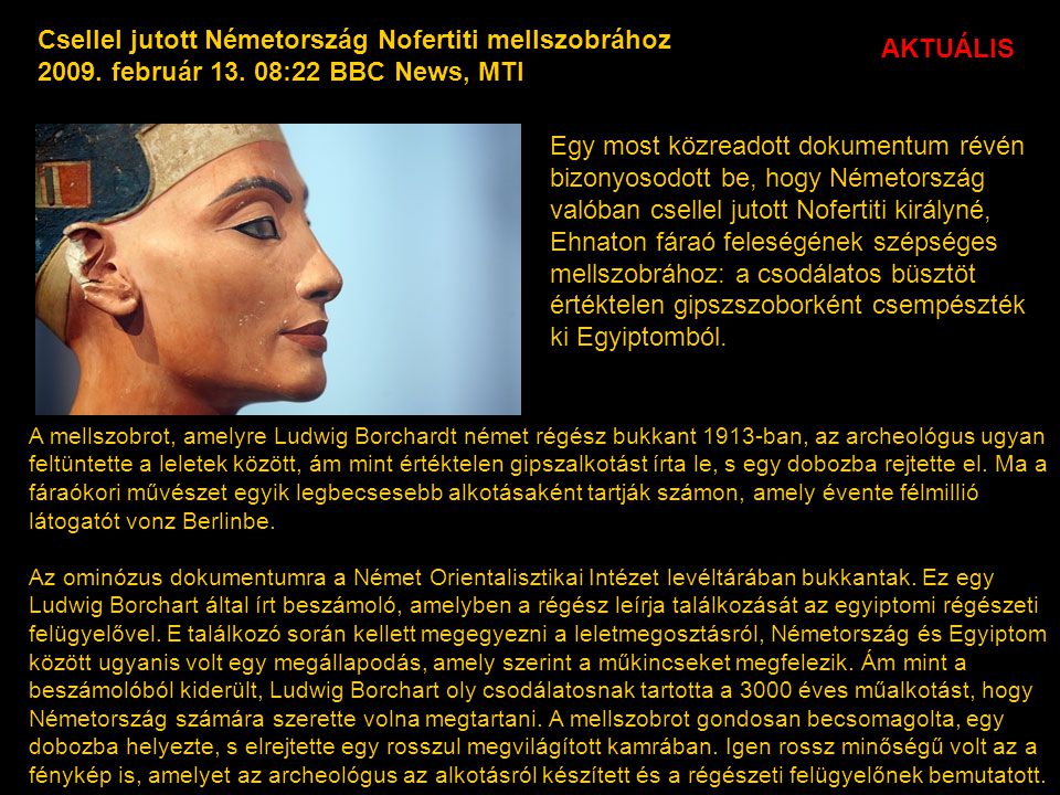 Csellel jutott Németország Nofertiti mellszobrához
