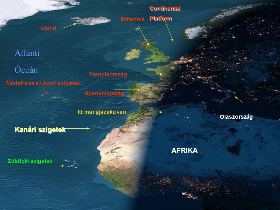 Atlanti Óceán Kanári szigetek AFRIKA Continental Platform Britannia