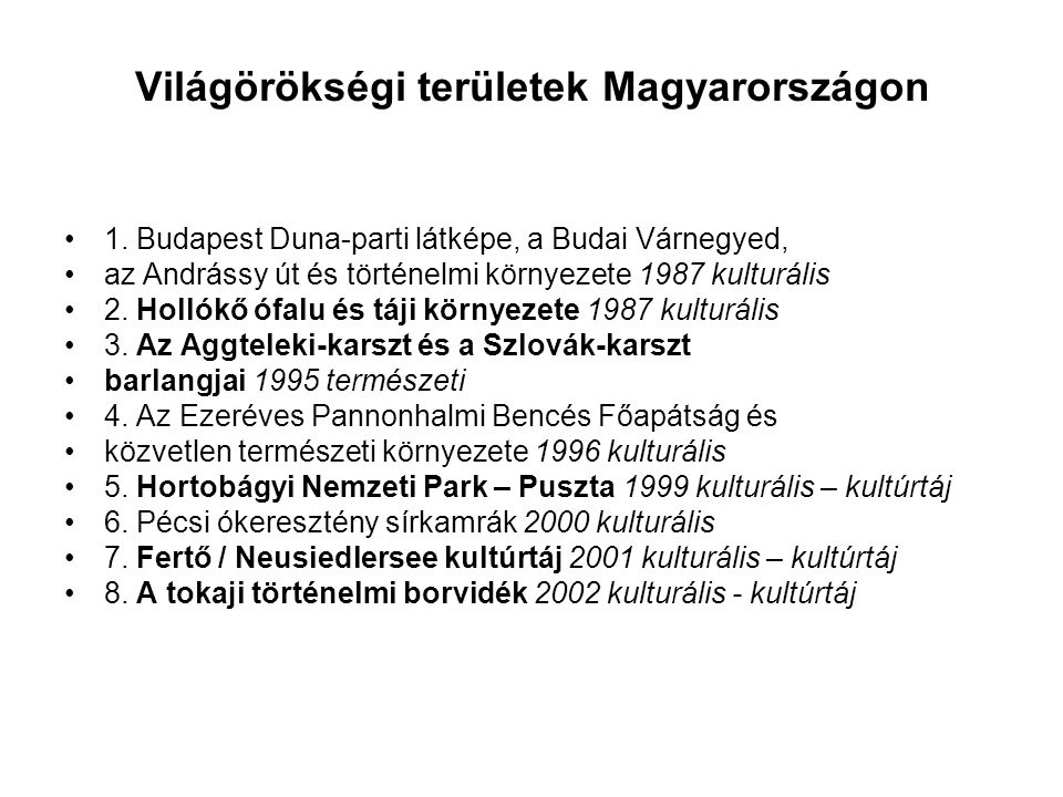 Világörökségi területek Magyarországon