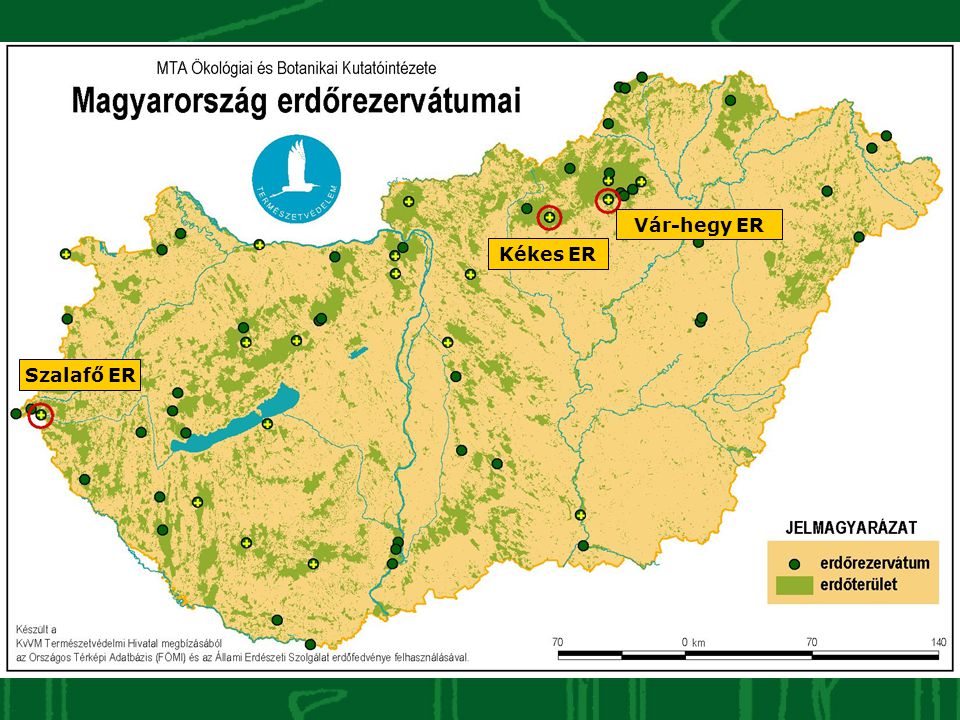 Kutatási stratégia A 63 erdőrezervátumból: eseménykövetés (EK) – 58 ER