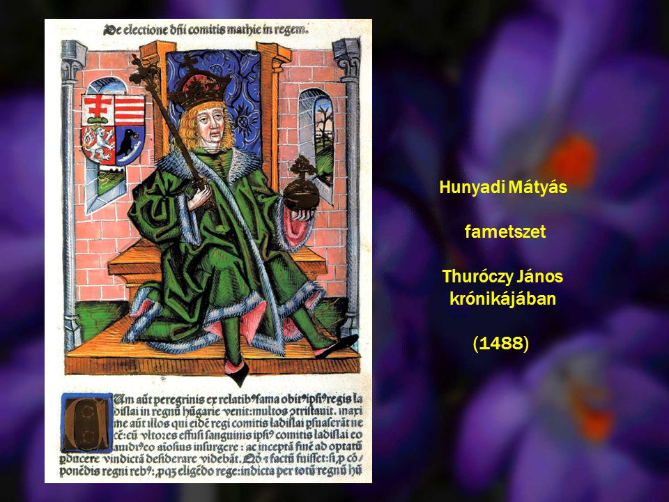 Hunyadi Mátyás fametszet Thuróczy János krónikájában (1488)